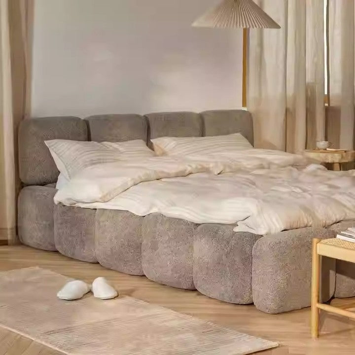 French Luxury Modern Tatami Upholstered Fabric king Size Wooden Double Bed Frame Japanese Platform Floor Bed Bedroom Furniture