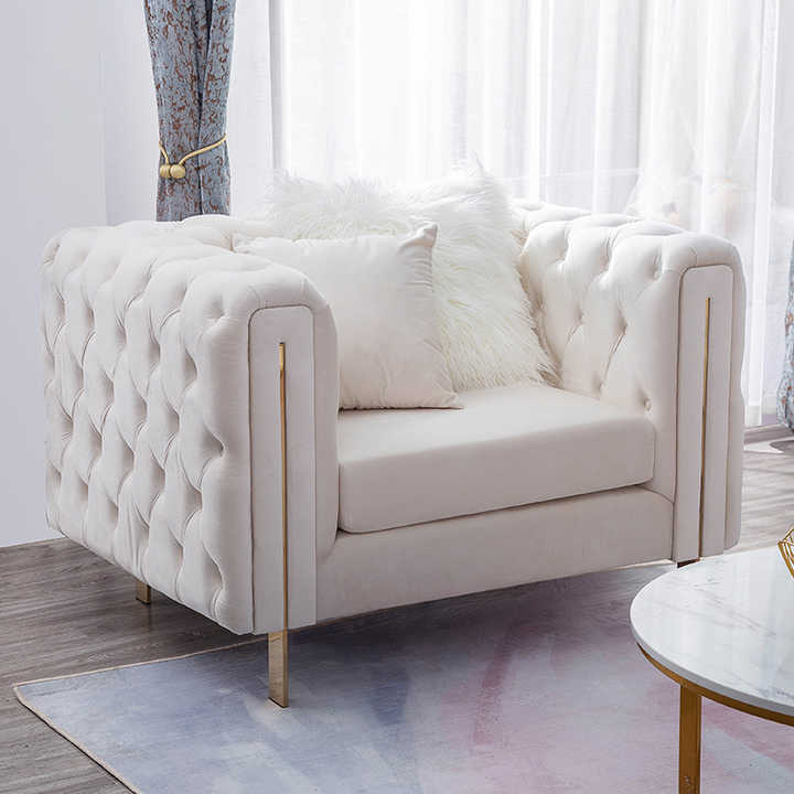 Velvet L Shape Sofa Modern Stainless Steel Gold-Plated Feet