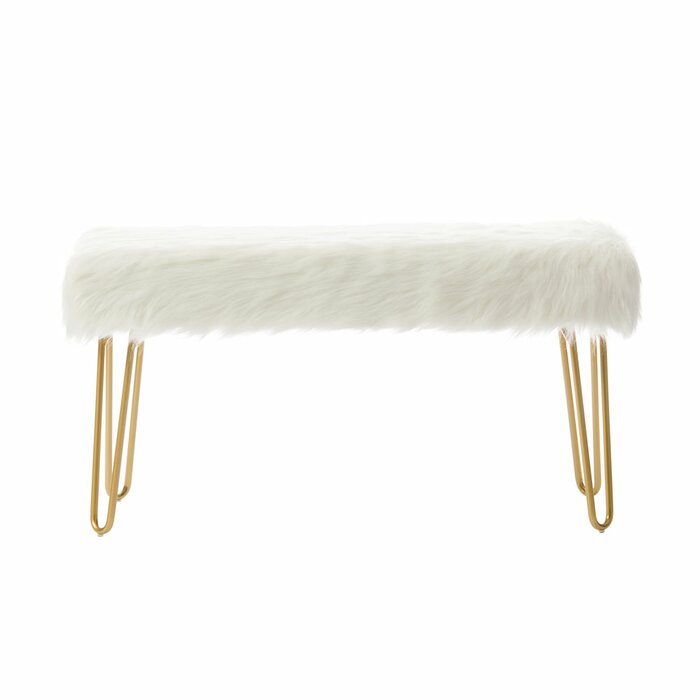Modern Stainless Steel Base Faux Fur Bench Footstool Stool Ottoman for Living Room Furniture Bedroom Furniture