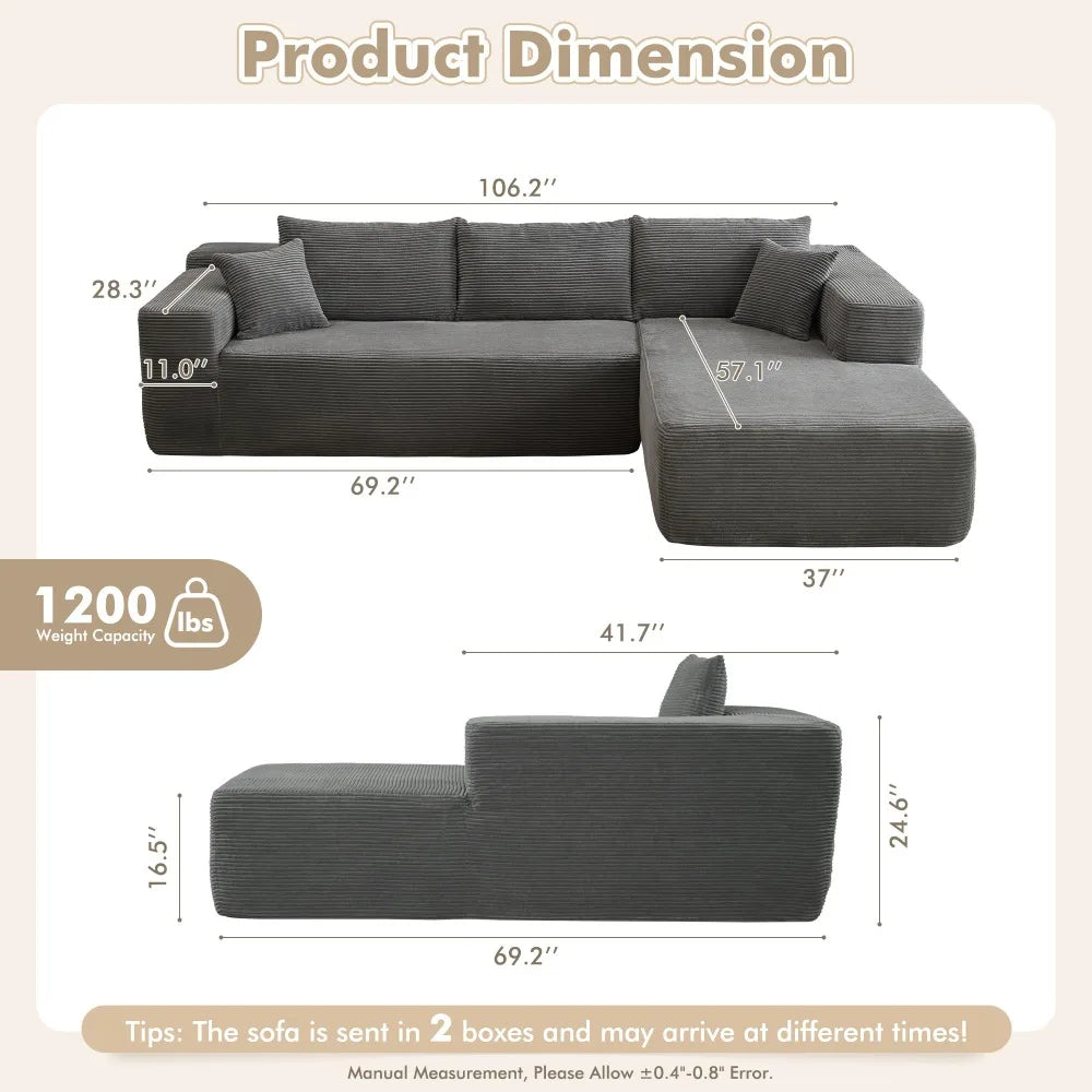 Modern Plush Corduroy Sofa