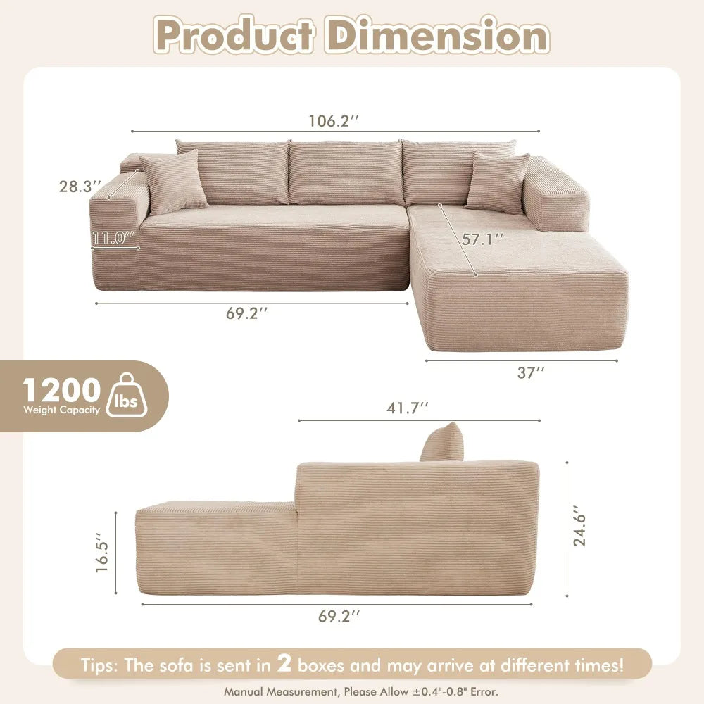 Modern Plush Corduroy Sofa